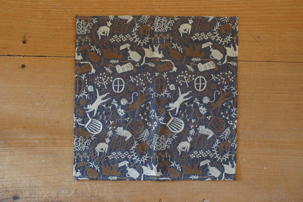 倉敷意匠 刺繍ハンカチ (cat・グレー)